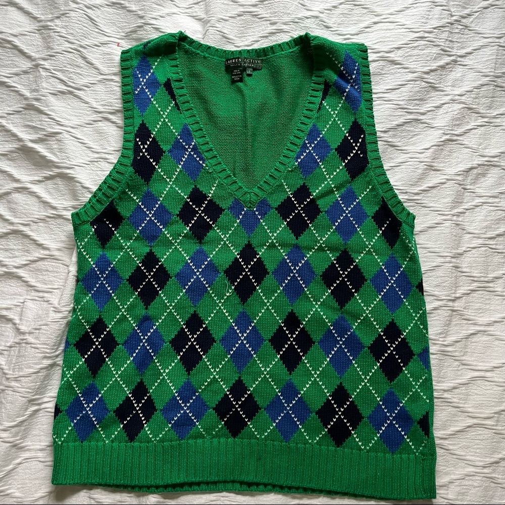 Lauren Active- Ralph Lauren Blue and Green Checkered Sweater Vest